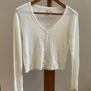 SO White Ribbed Buttoned V-Neck Shirt